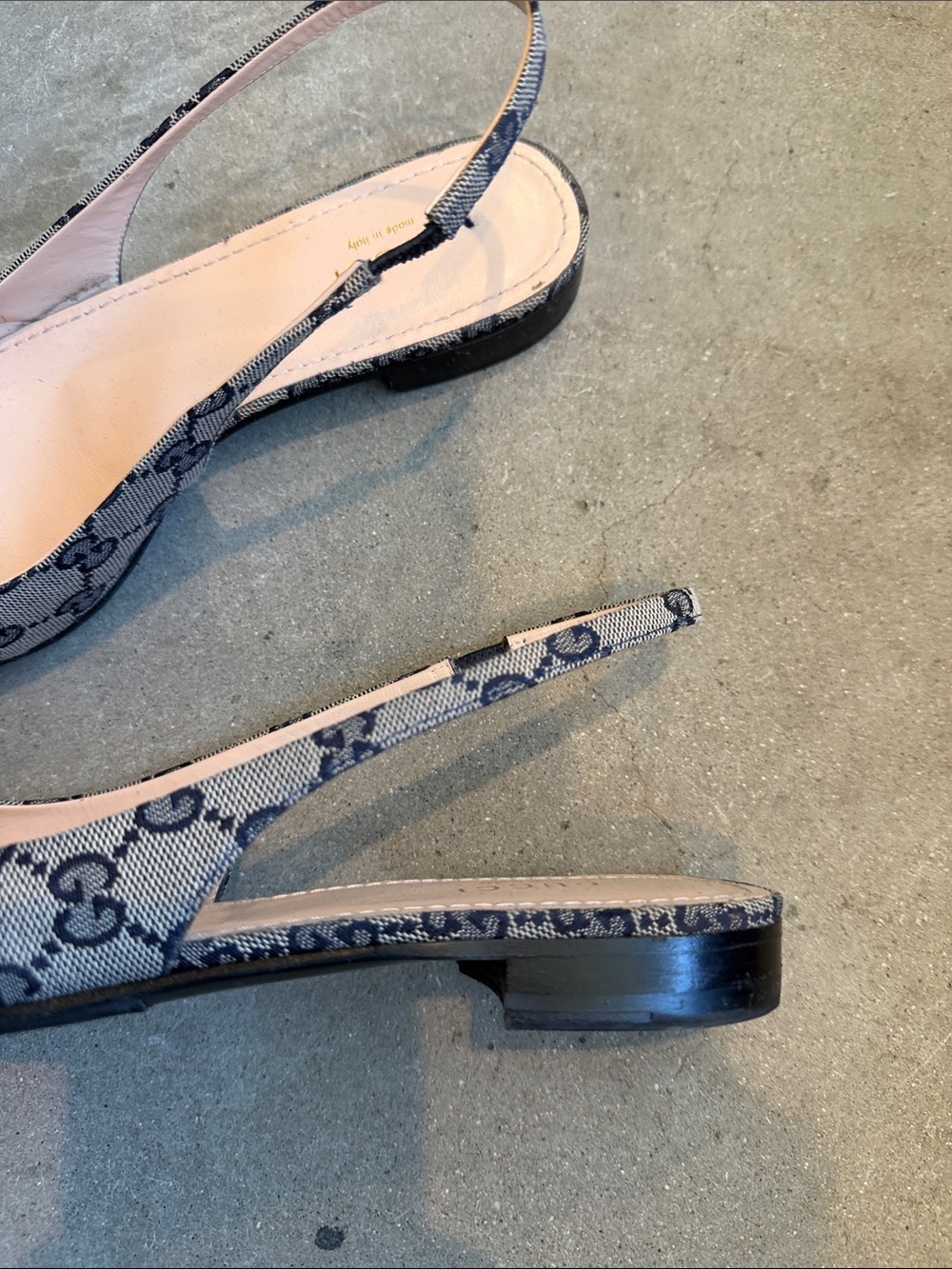Gucci Navy GG Canvas Pointed Slingback Mules with Horsebit - Picture 4 of 5